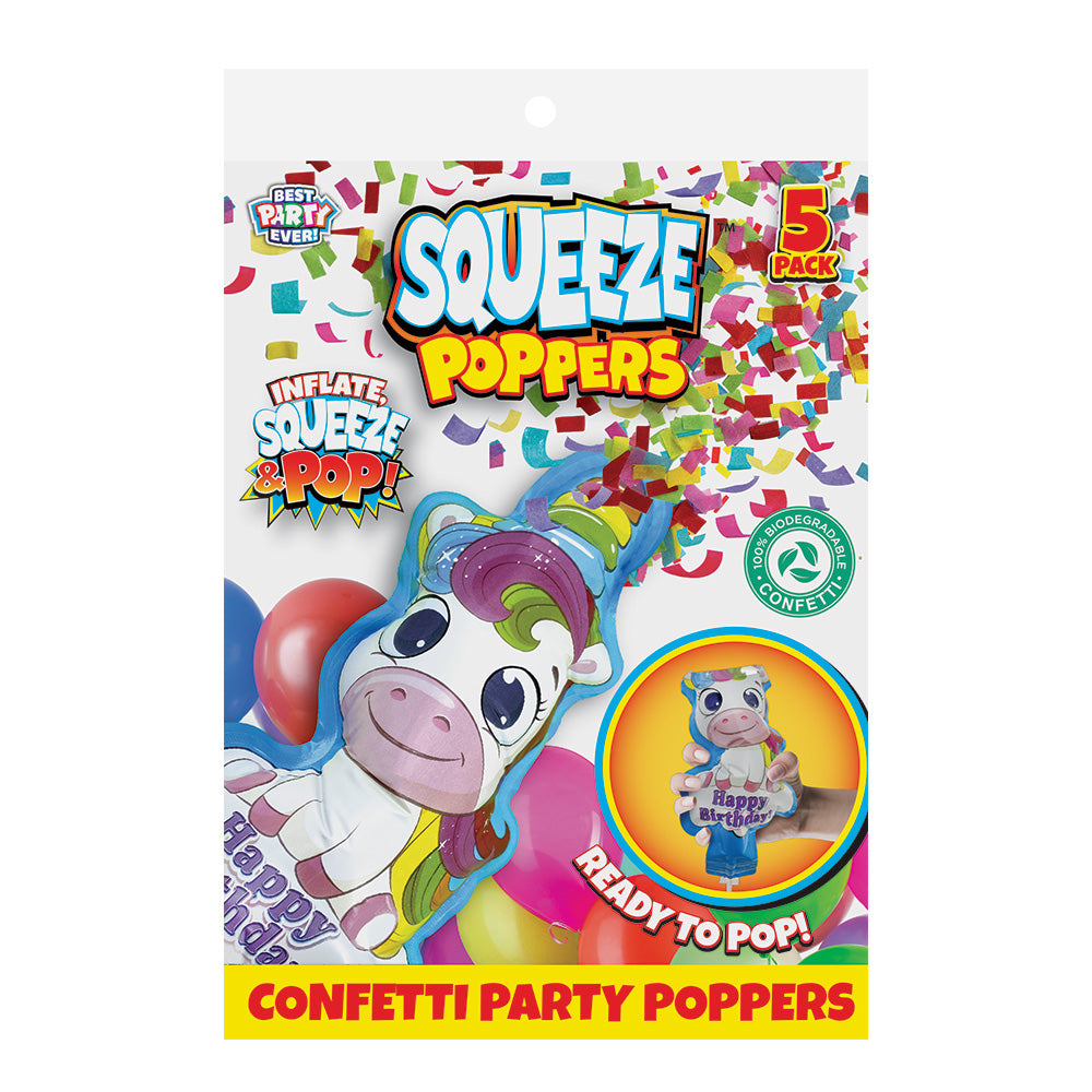 Squeeze Poppers Unicorn Happy Birthday Confetti Cannon