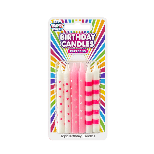 Assorted Pattern Pink & White Birthday Candles