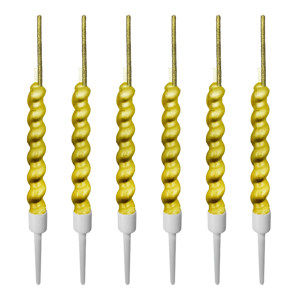 Six metallic gold spiral sparkler candles