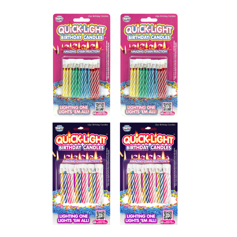 Primary & Pastel Quick-Light Birthday Candles 4 Pack