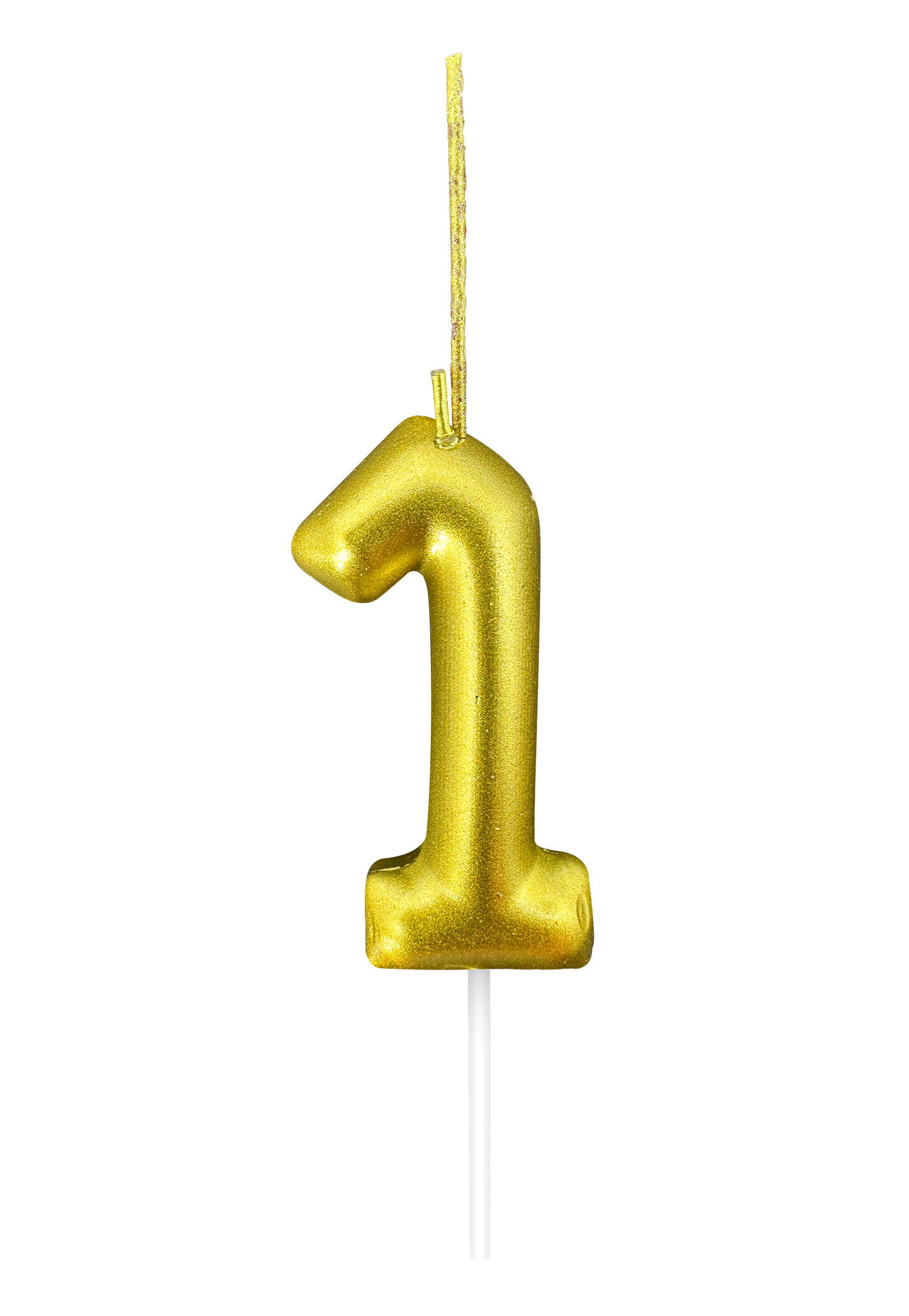 Gold number 1 candle with sparkler feature on a transparent background