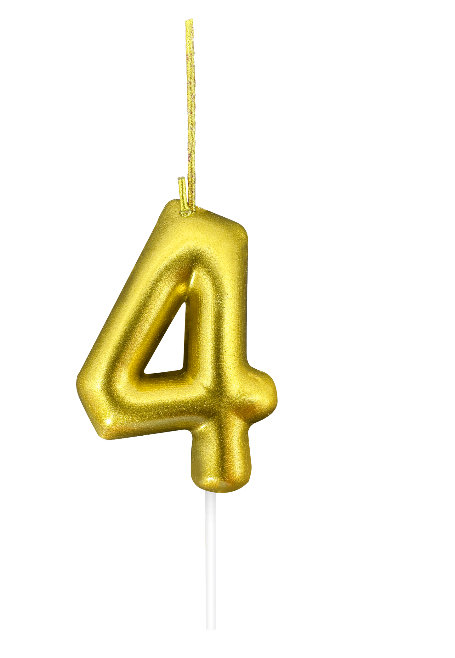 Gold number 4 candle with sparkler feature on a transparent background