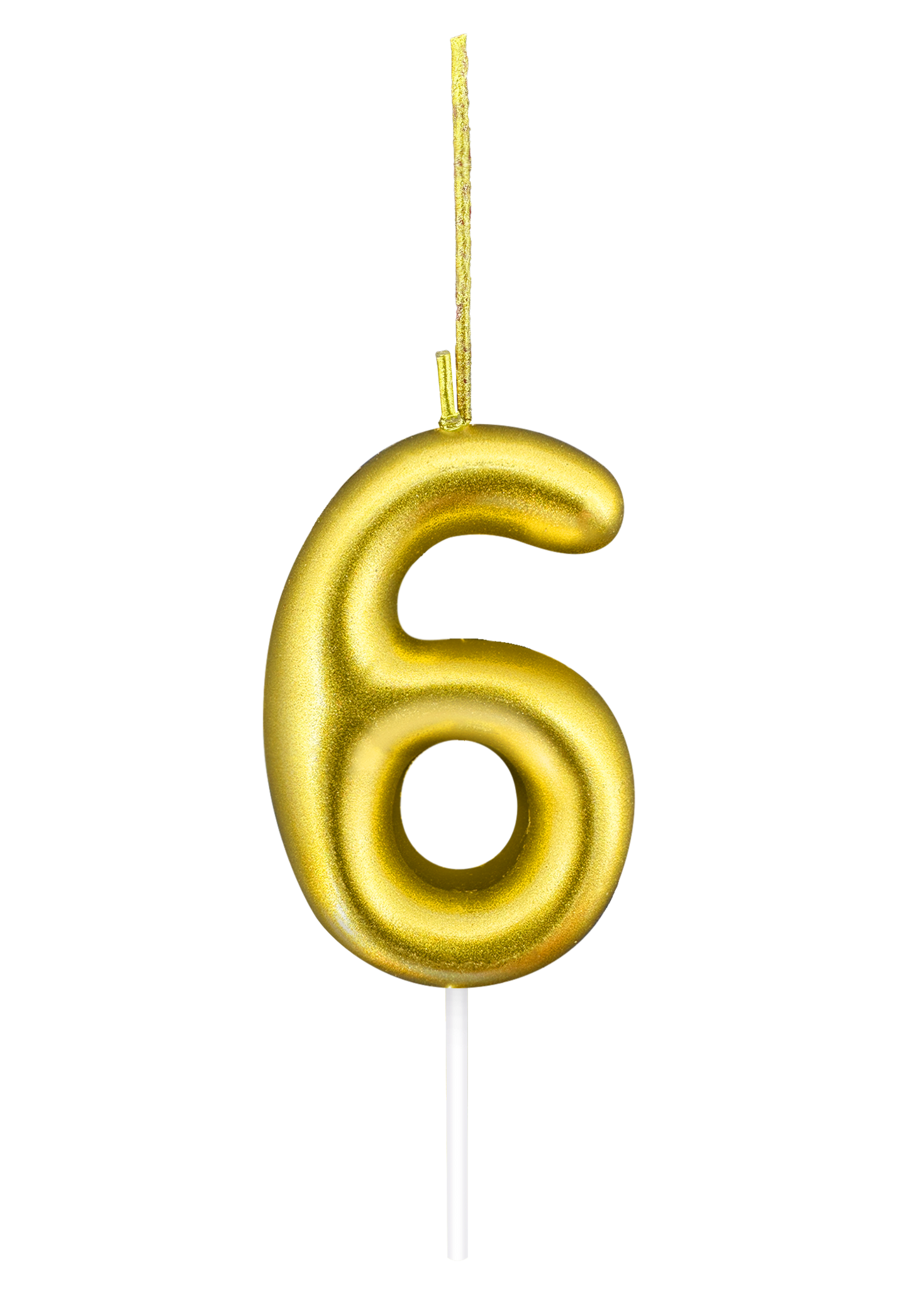 Gold number 6 candle with sparkler feature on a transparent background