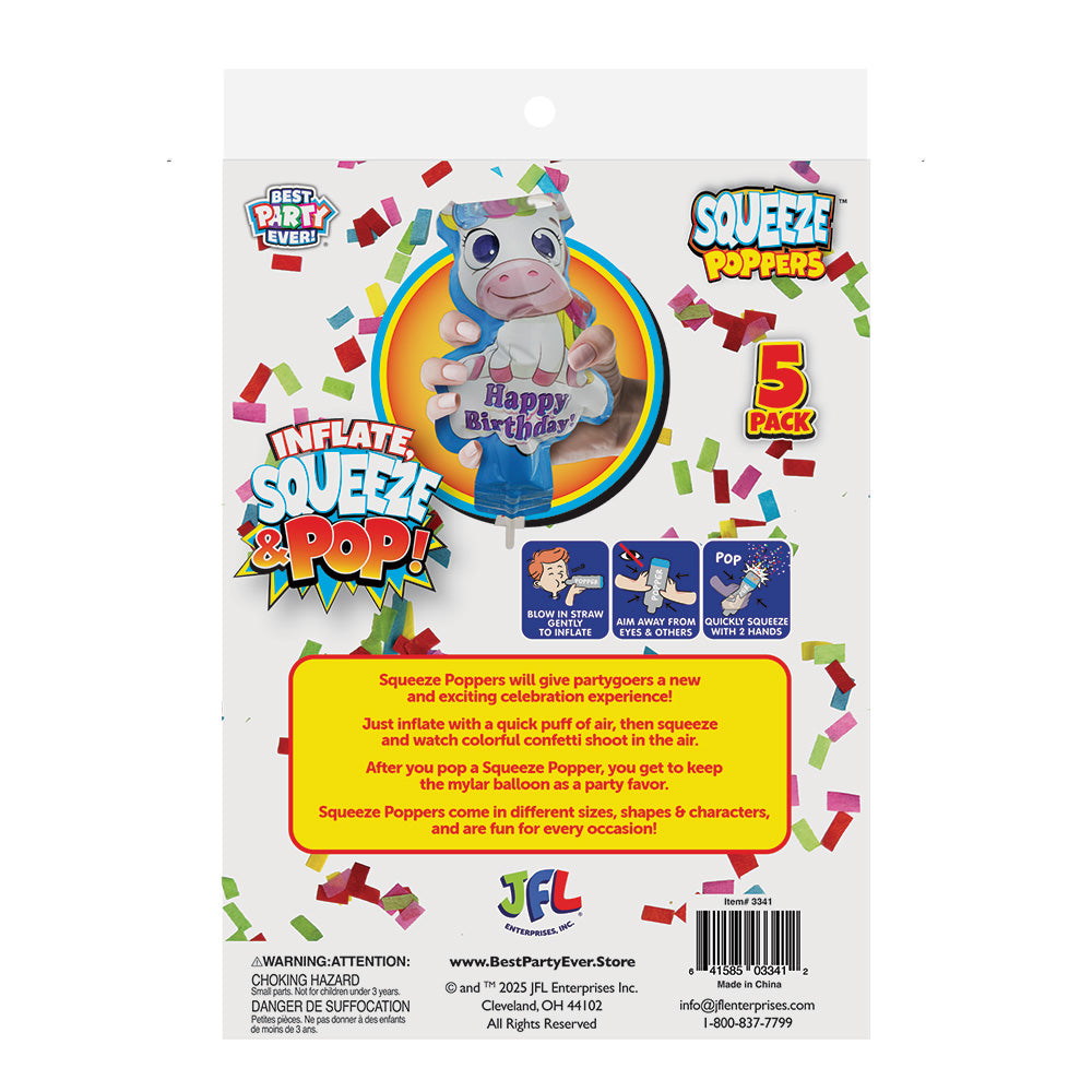Squeeze Poppers Unicorn Happy Birthday Confetti Cannon