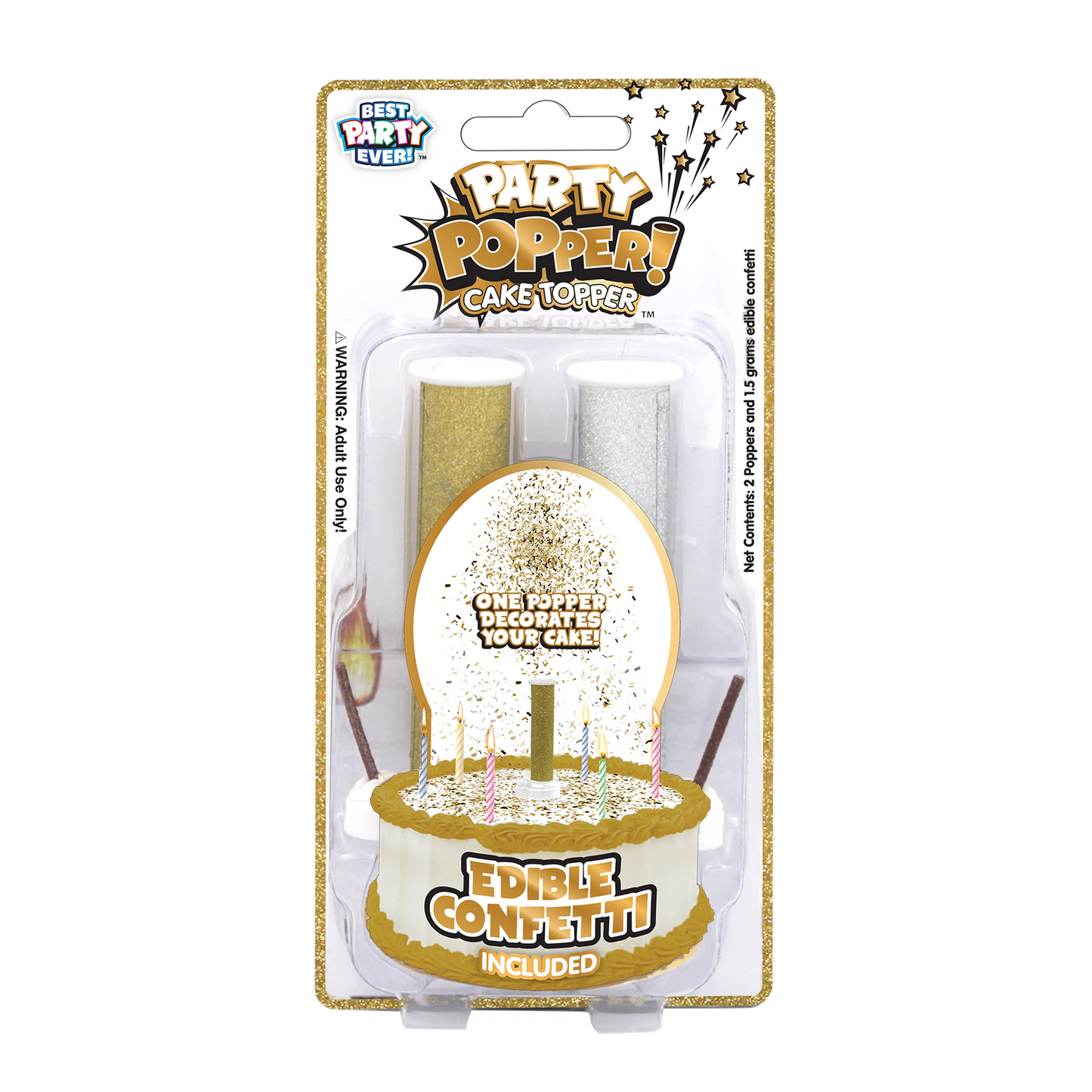 Party Popper! Cake Topper - Silver & Gold