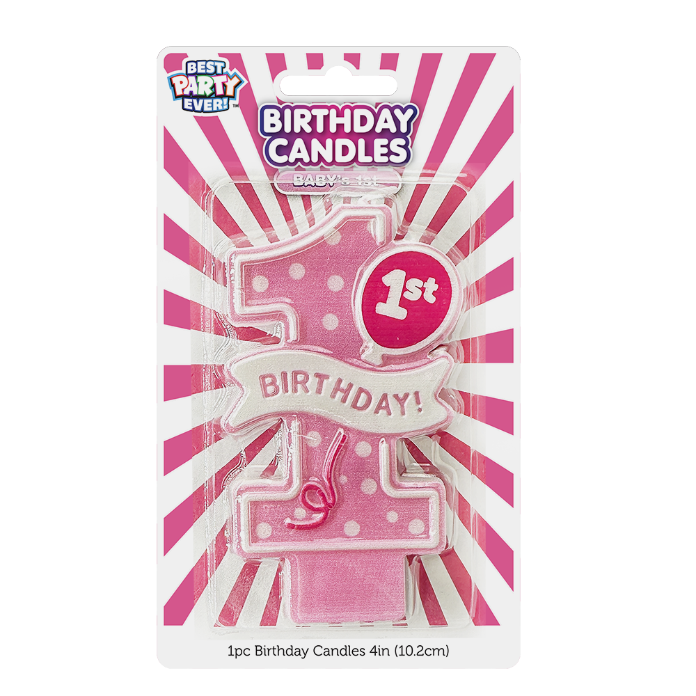 Pink Baby's 1st Birthday Candle