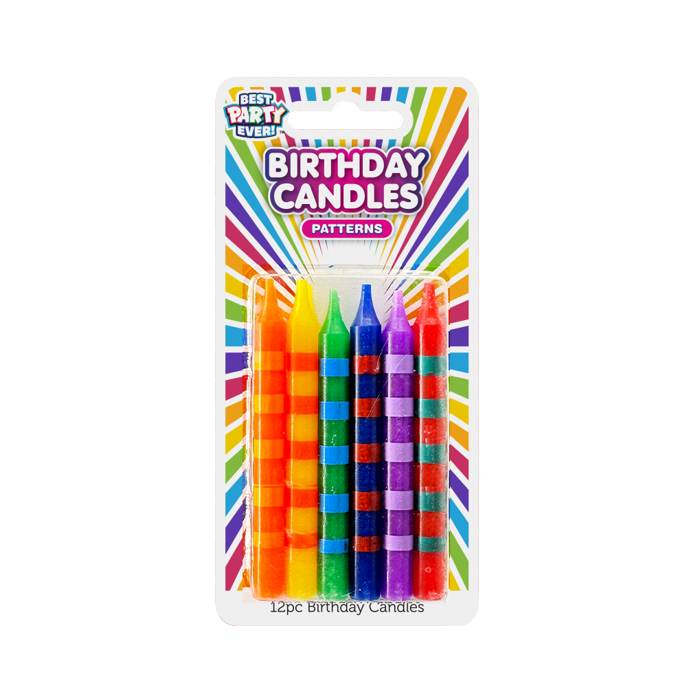 Assorted Color Striped Birthday Candles