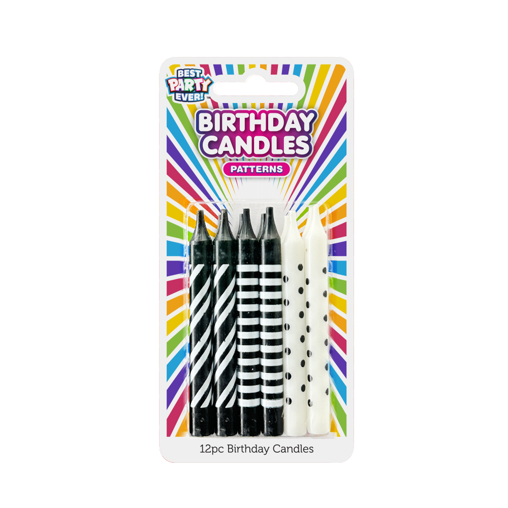 Assorted Pattern Black & White Birthday Candles