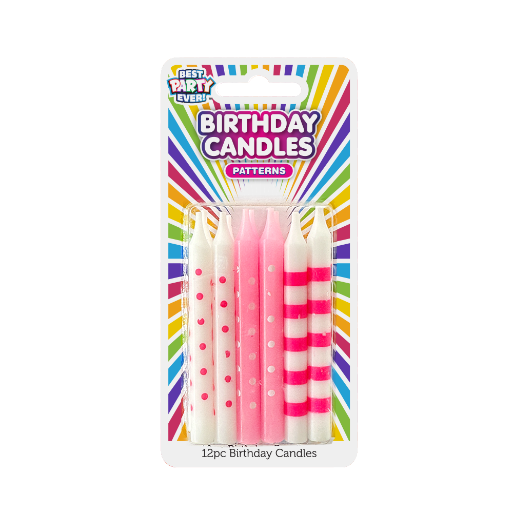 Assorted Pattern Pink & White Birthday Candles