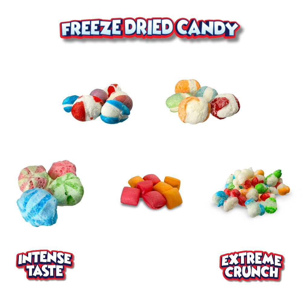 Colorful and crunchy freeze-dried candy pieces