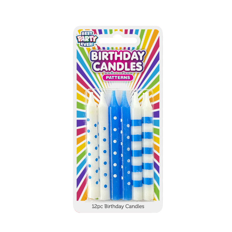 Assorted Pattern Blue & White Birthday Candles