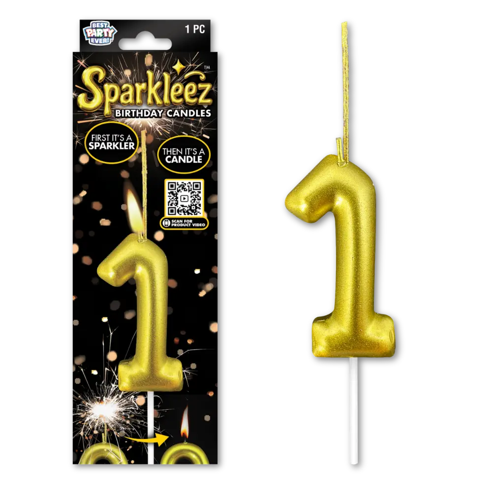 Gold number 1 sparkler birthday candle with packaging