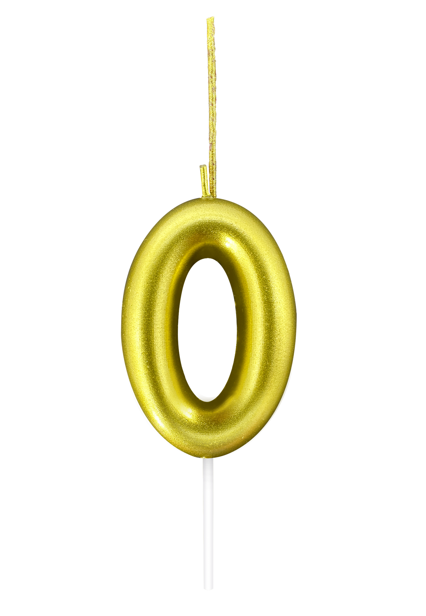 Gold number 0 candle with sparkler feature on a transparent background