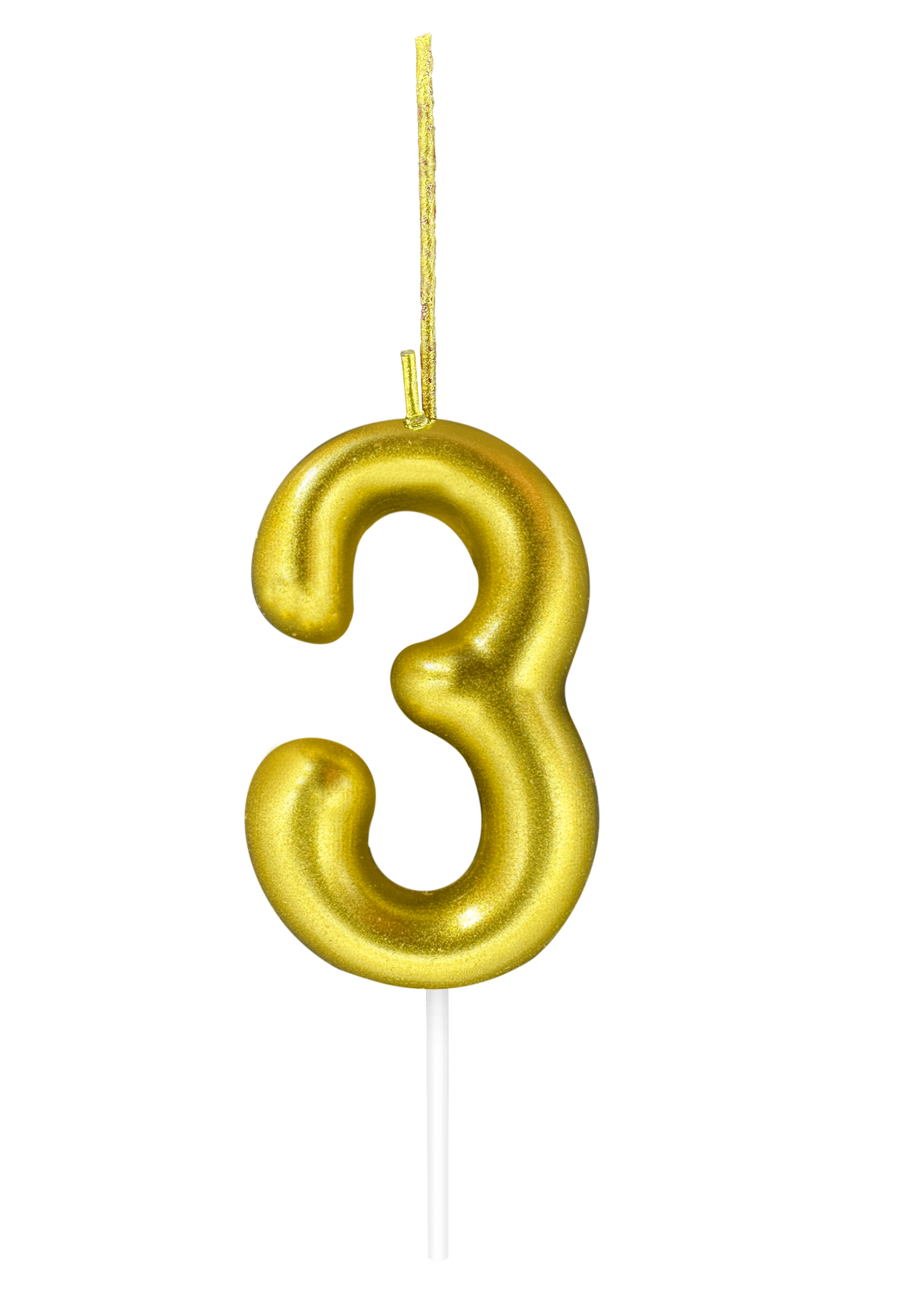 Gold number 3 candle with sparkler feature on a transparent background