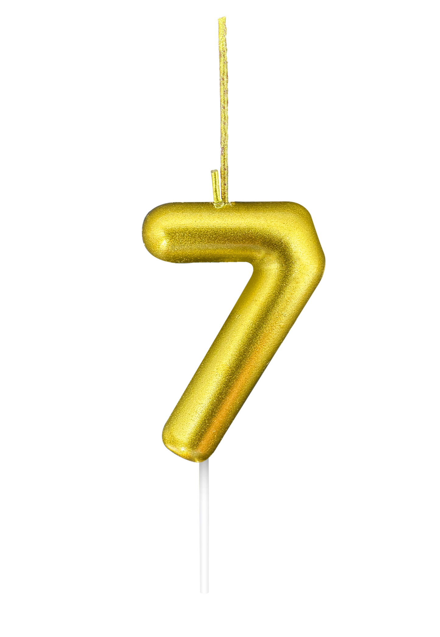 Gold number 7 candle with sparkler feature on a transparent background