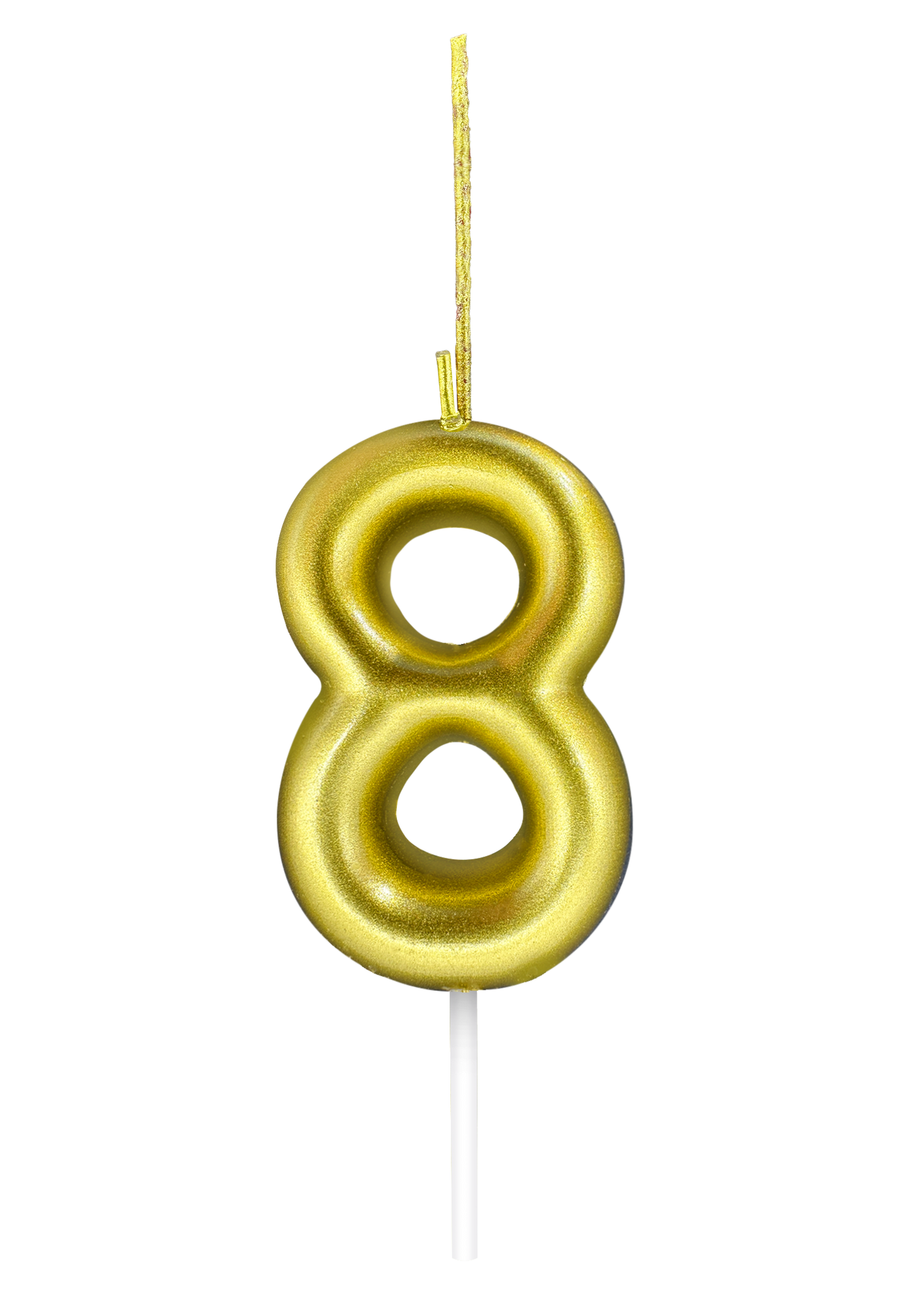 Gold number 8 candle with sparkler feature on a transparent background