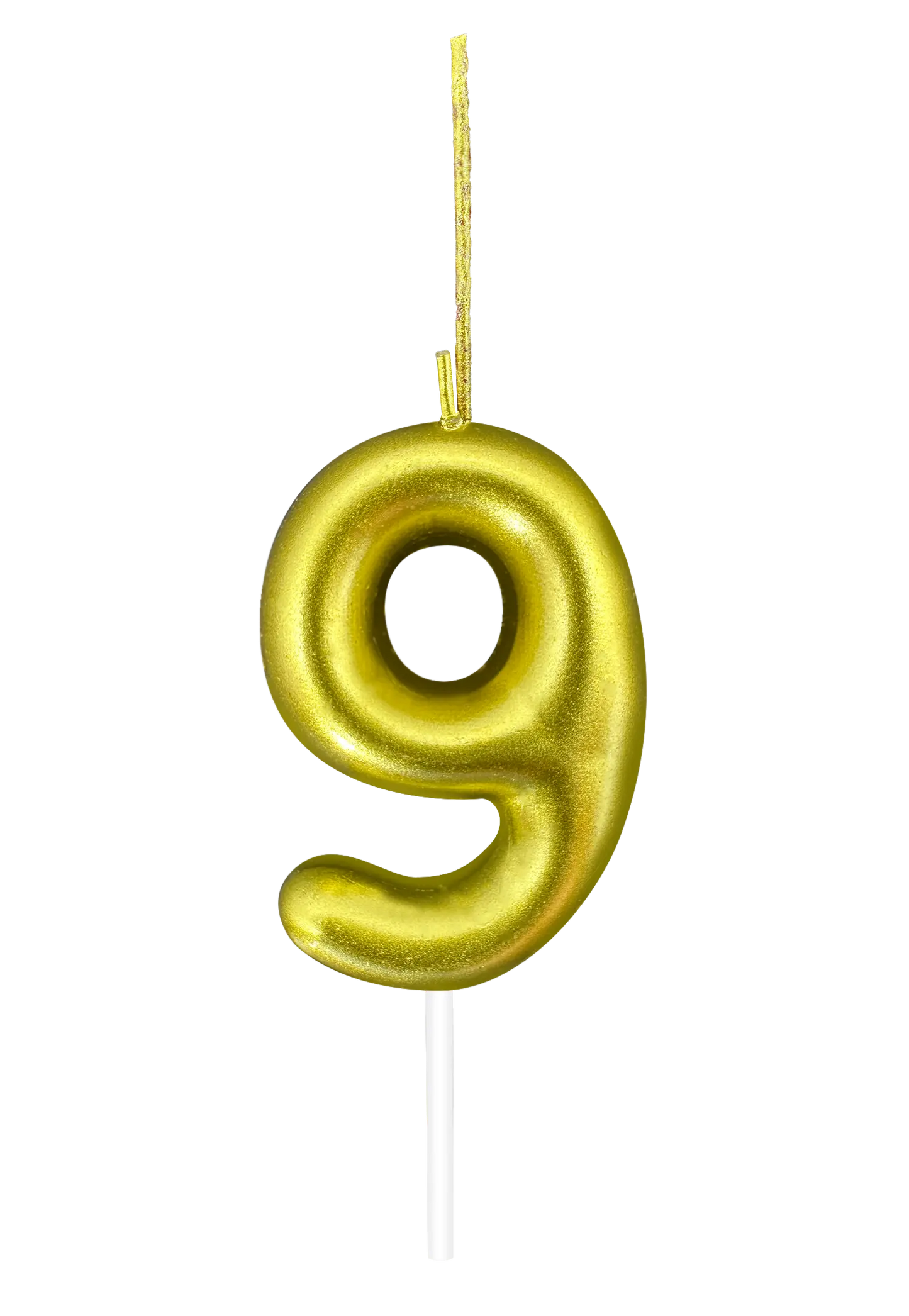Gold number 9 candle with sparkler feature on a transparent background